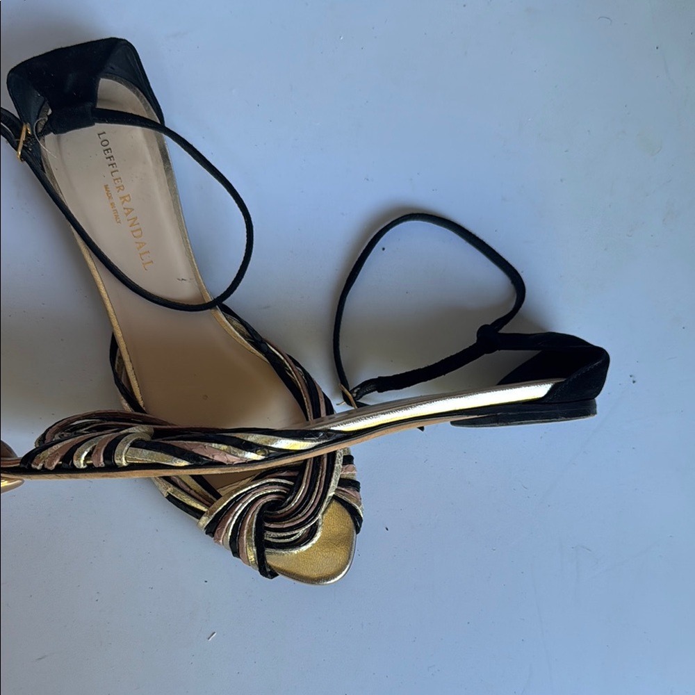 Loeffler Randall Gold and Black Heels with Ankle Strap